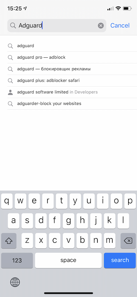 Type AdGuard in the search bar *mobile