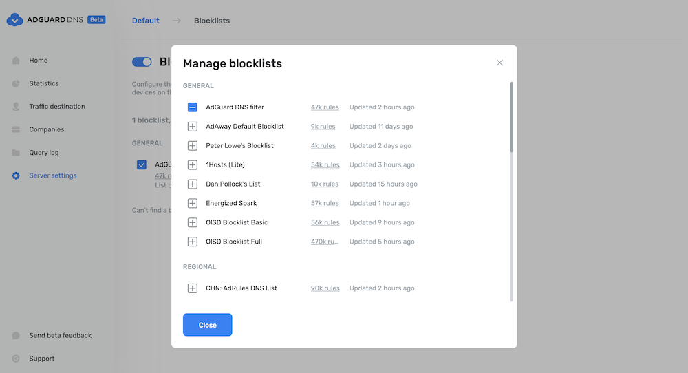 adguard home dns blocklists