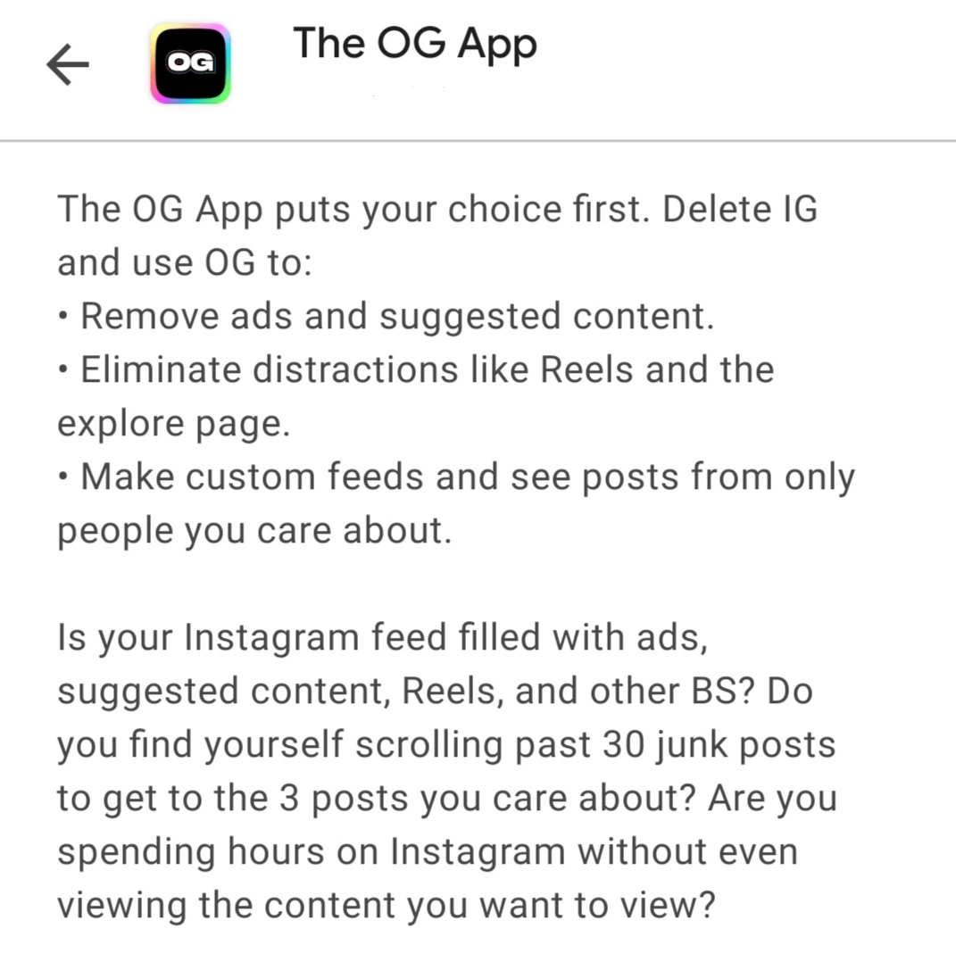 The OG App called on potential users to delete Instagram