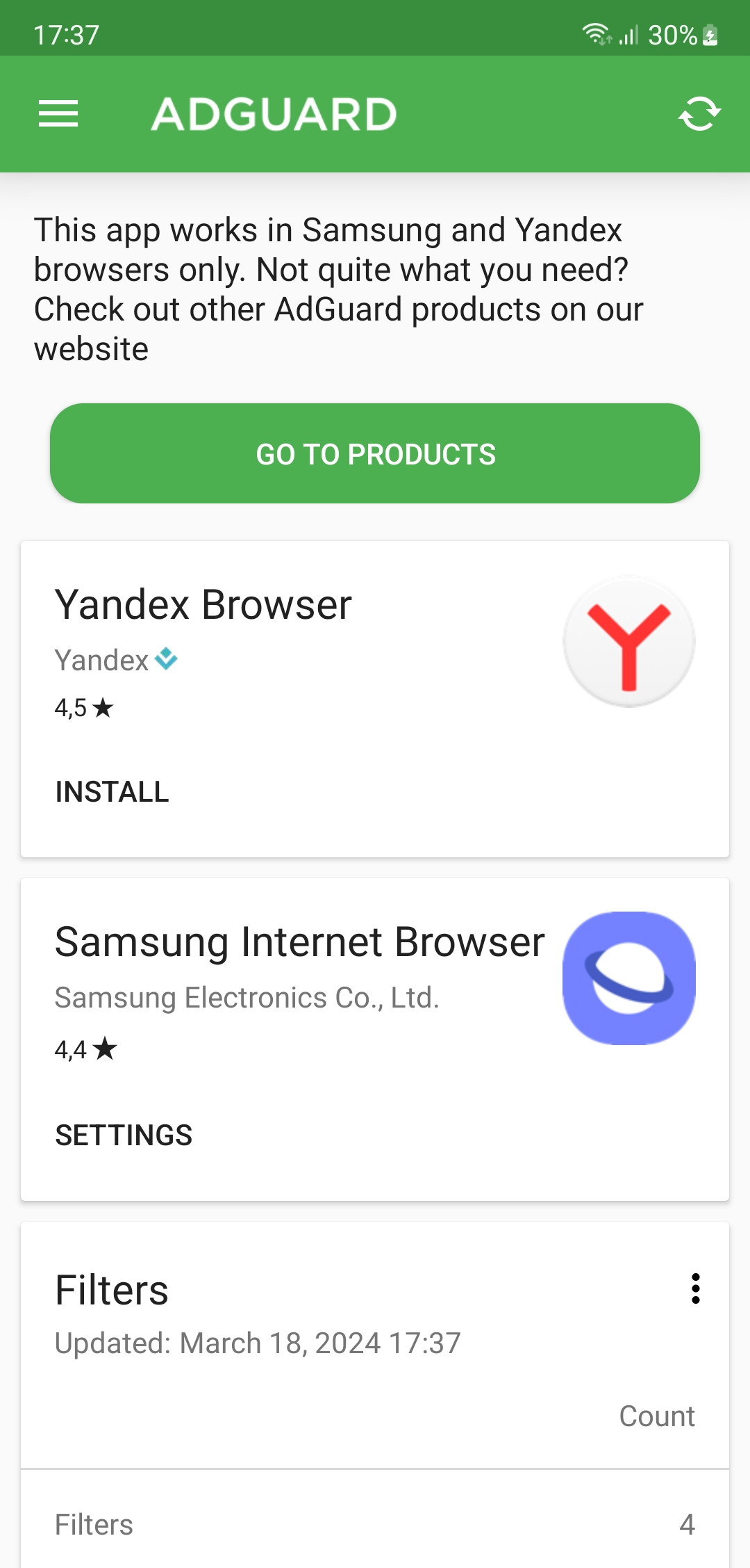 adguard: content blocker for samsung and yandex