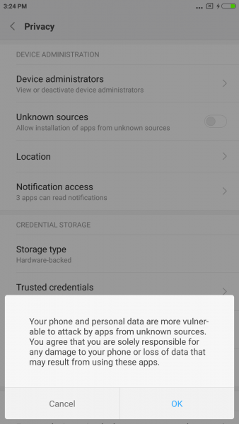 Installing apps from unknown sources