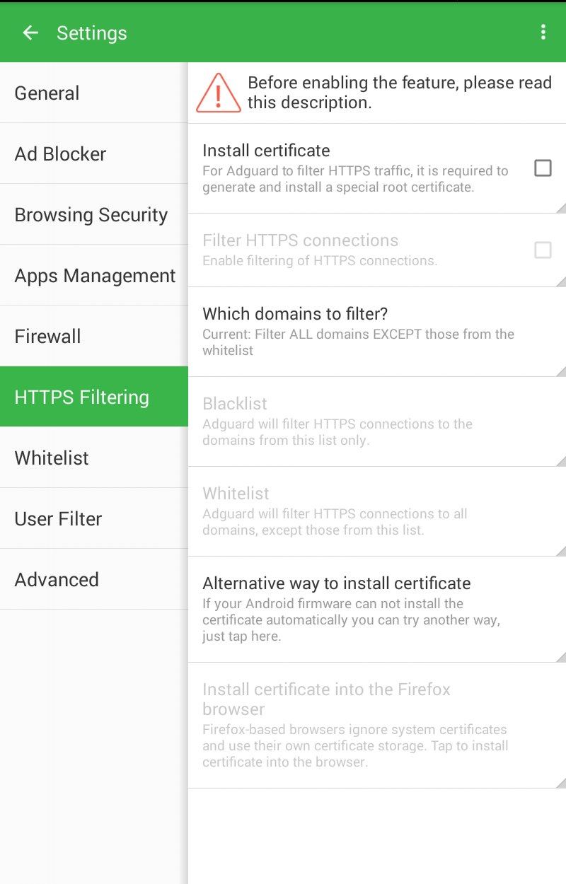 Adguard HTTPS filtering