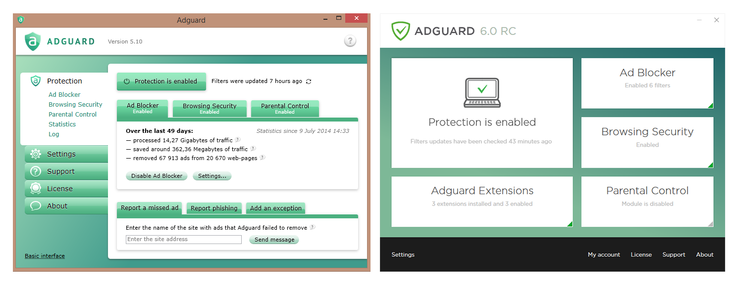 Comparison Adguard 5.10 and Adguard 6.0