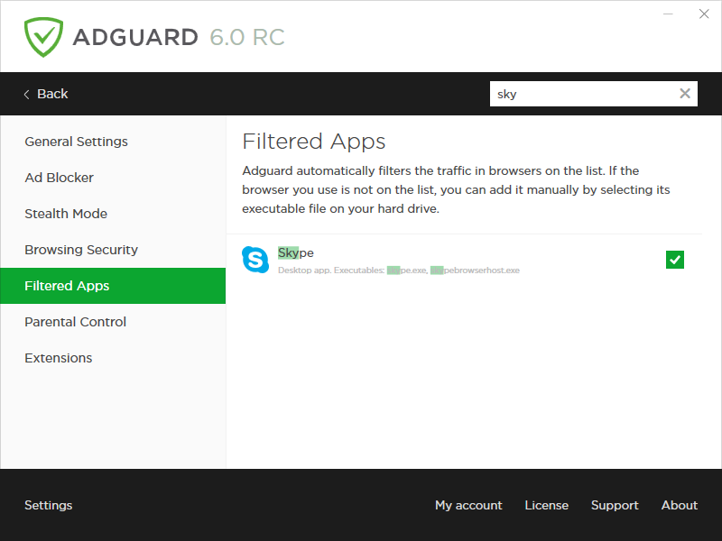 Searching Adguard Filtered Apps
