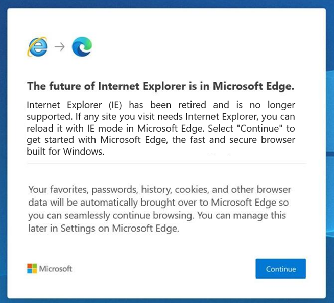 Microsoft уже давно советут пользователям польностью перейти на Edge