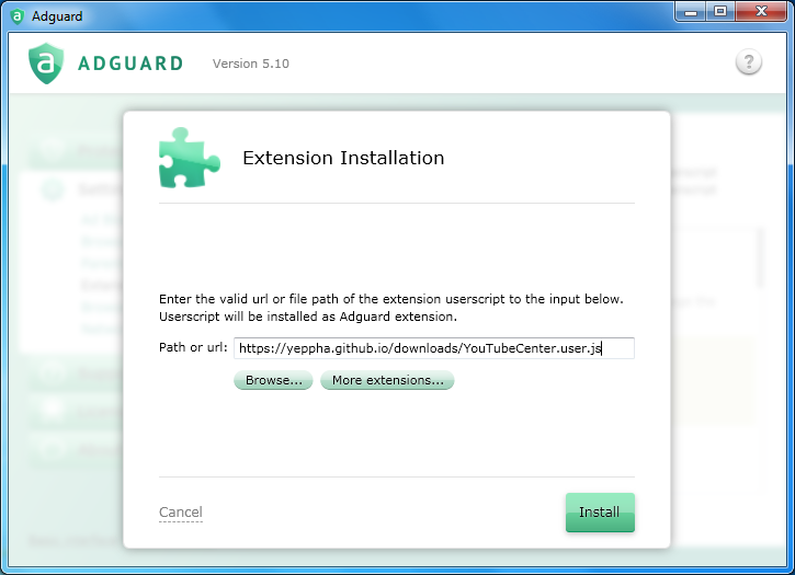 Adguard Extensions Settings