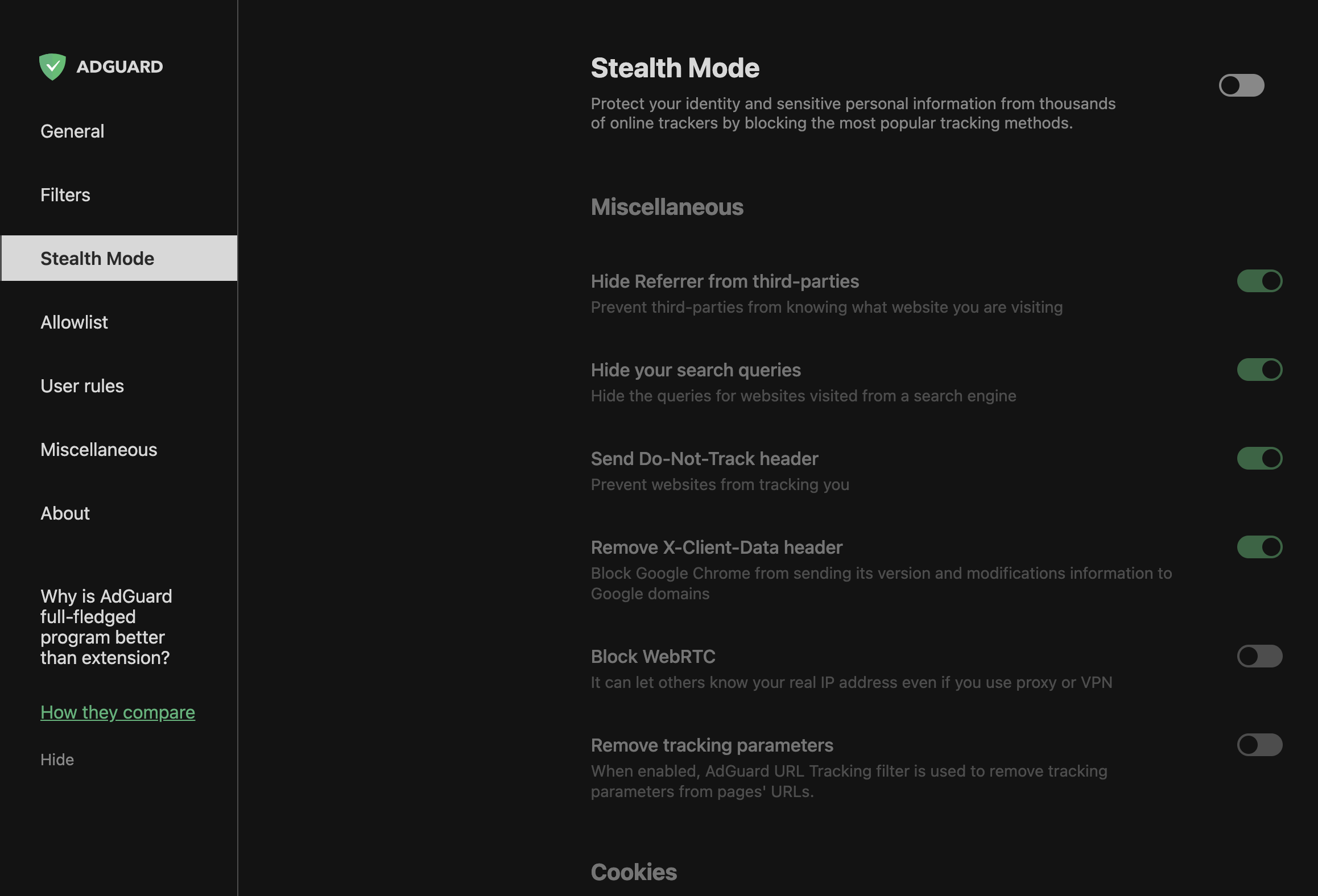 adguard stealth mode settings