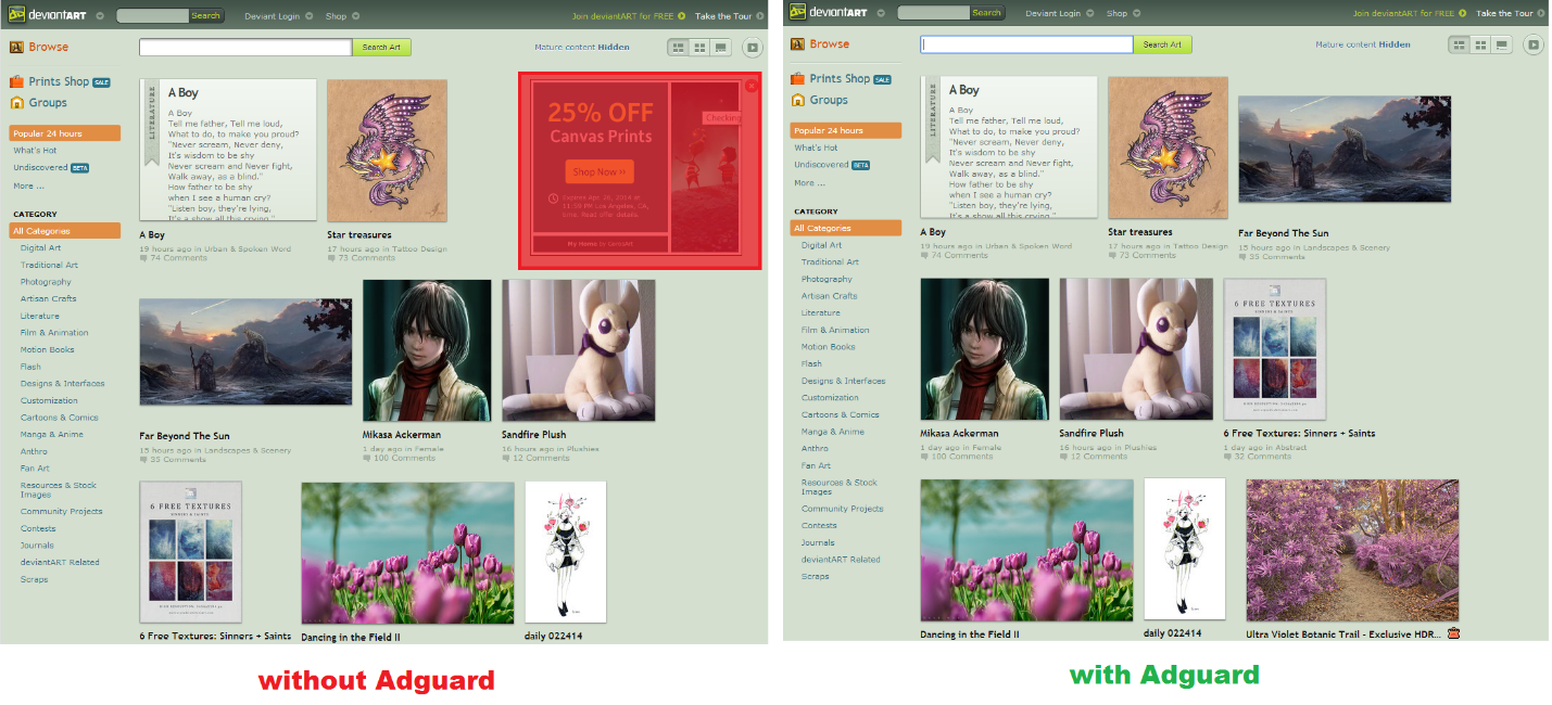 How to remove the ads in Deviantart Block ads in Deviantart