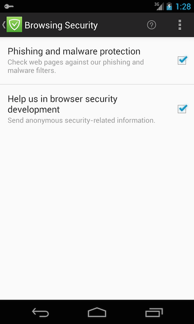 Adguard for Android. Browsing Security settings.