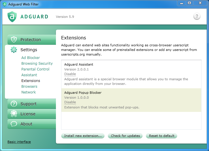  برنامج الحماية من الاعلانات المزعجة والمشكوكة Adguard 5.9  Extensions