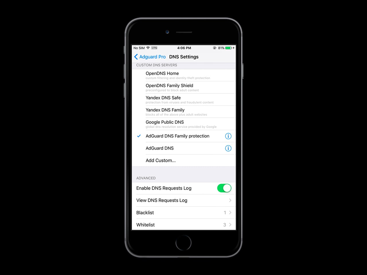 adguard pro dns ios