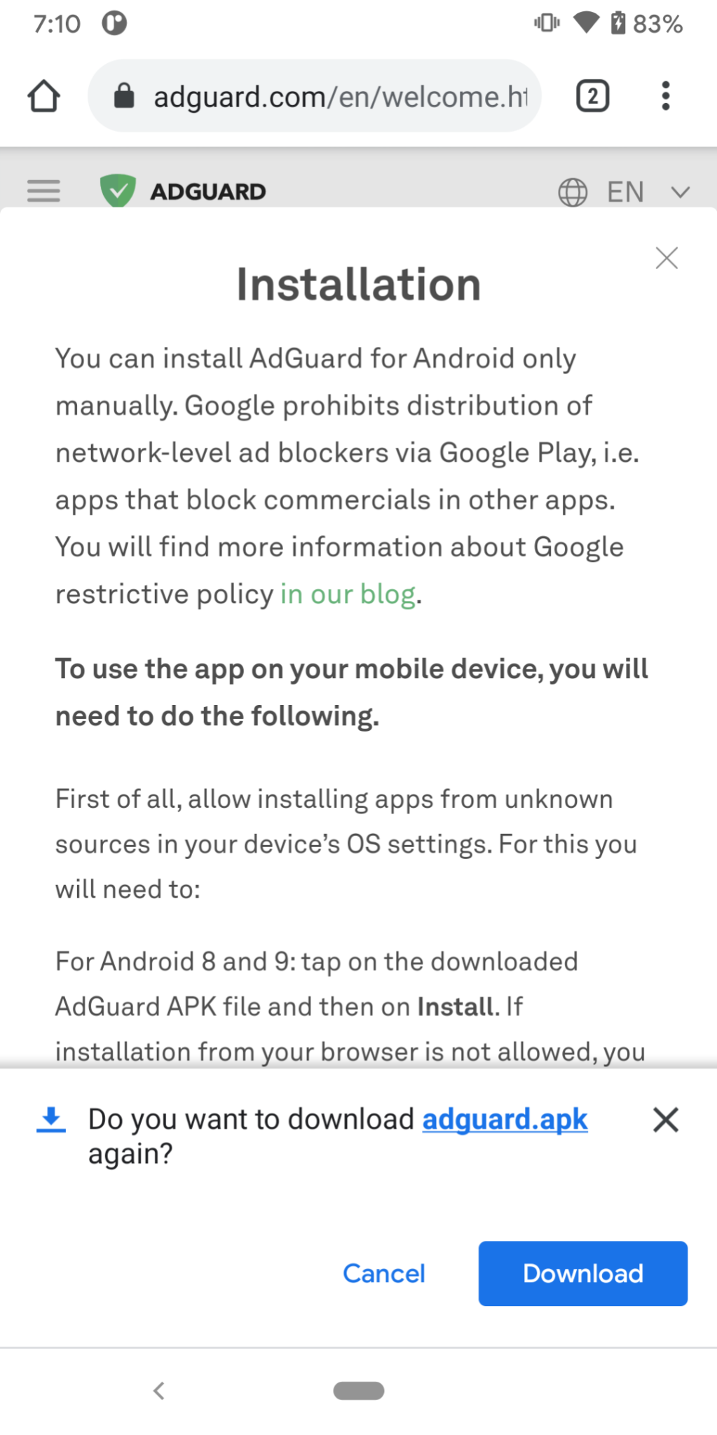 cant open adguard apk update file