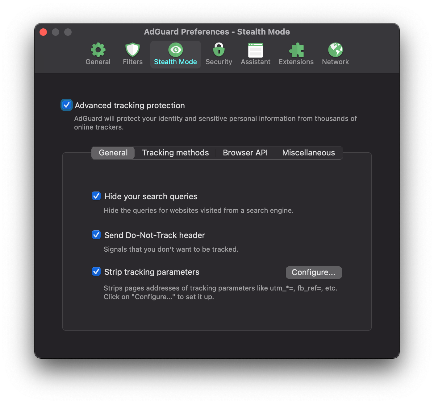 adguard stealth mode settings