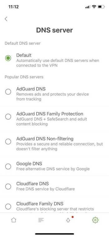 DNS server screen